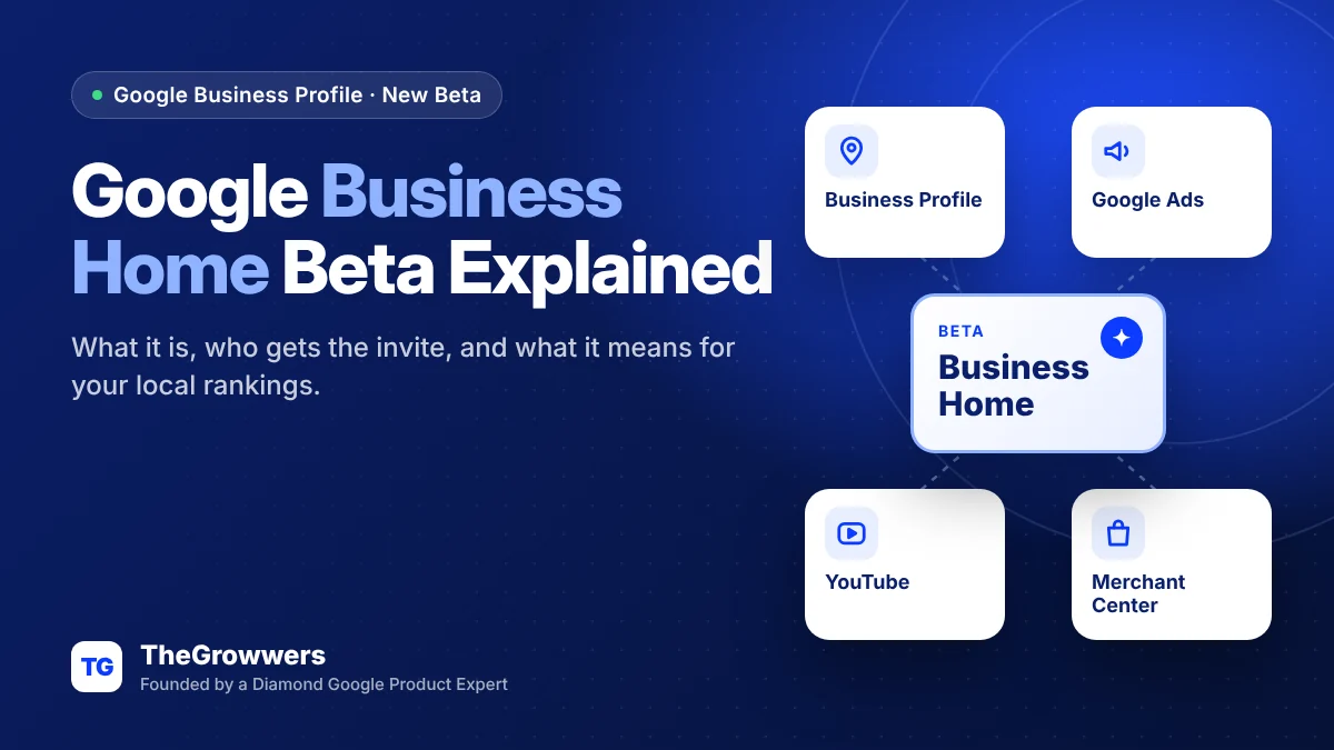 Google Business Home beta connecting Business Profile, Google Ads, YouTube and Merchant Center
