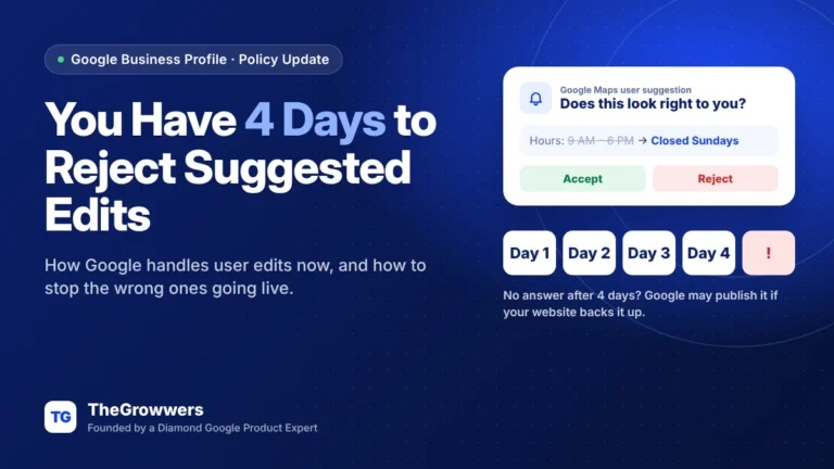 Google Business Profile suggested edit notification with a 4-day window to accept or reject